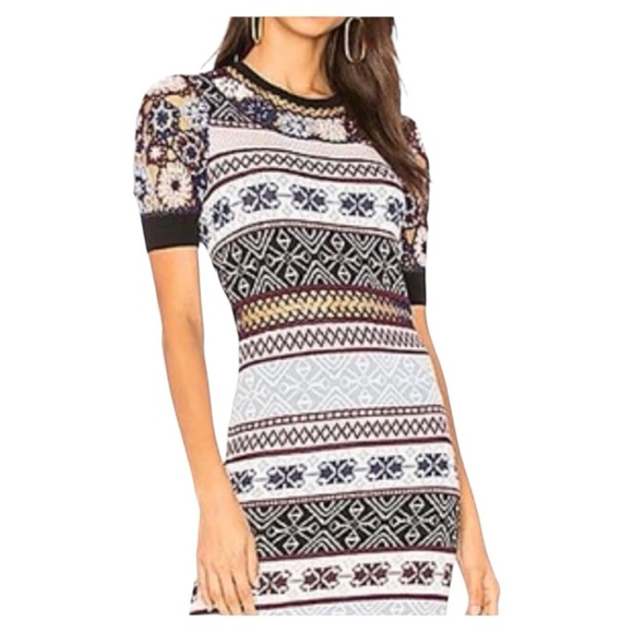 Parker Carol Crochet Flowers Bodycon Short Sleeve Knit Midi  Dress Size Small - Picture 2 of 9